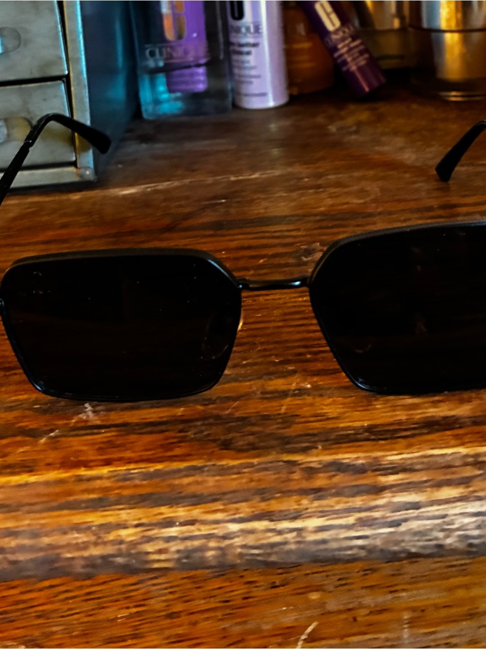 Slim Rectangular Black Sunglasses